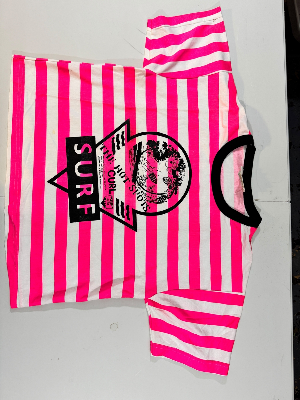 Addiction Pink and White Striped Surf Graphic Tee